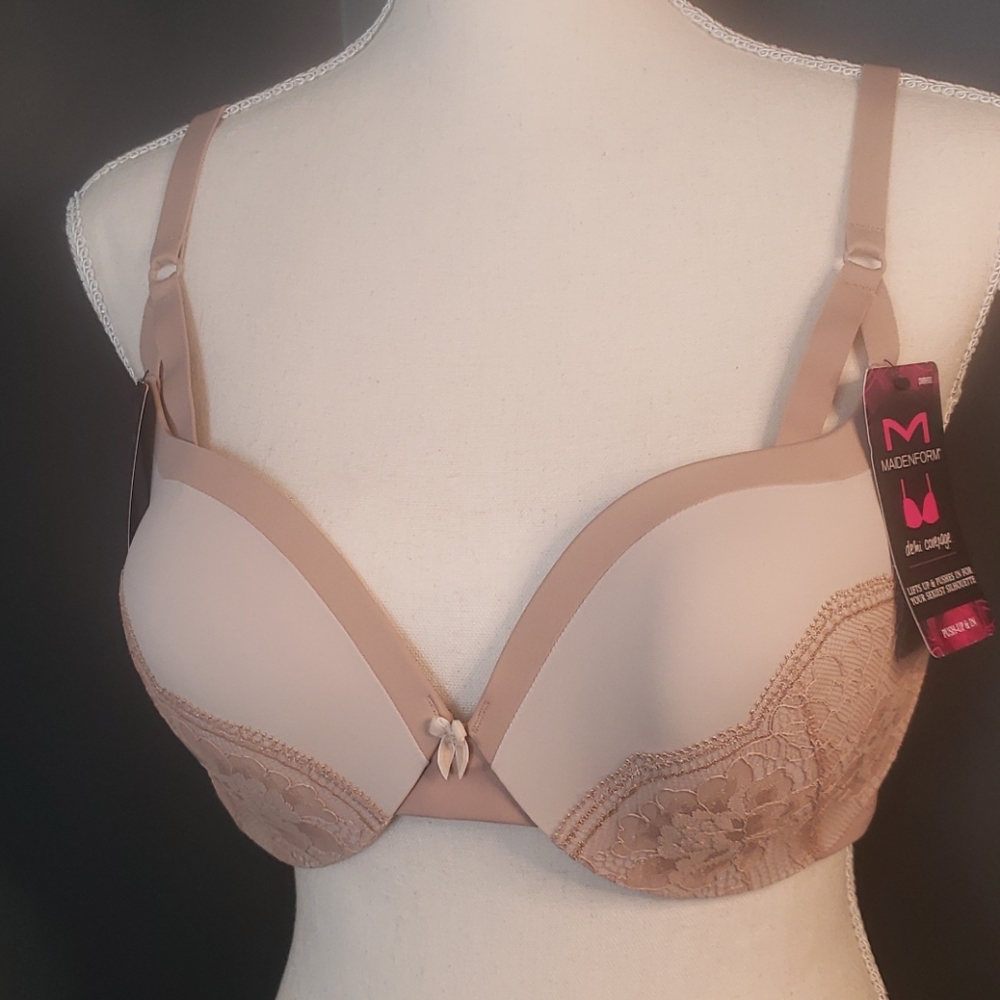 Maidenform 38C demi push-up bra NWT lace nude/tan